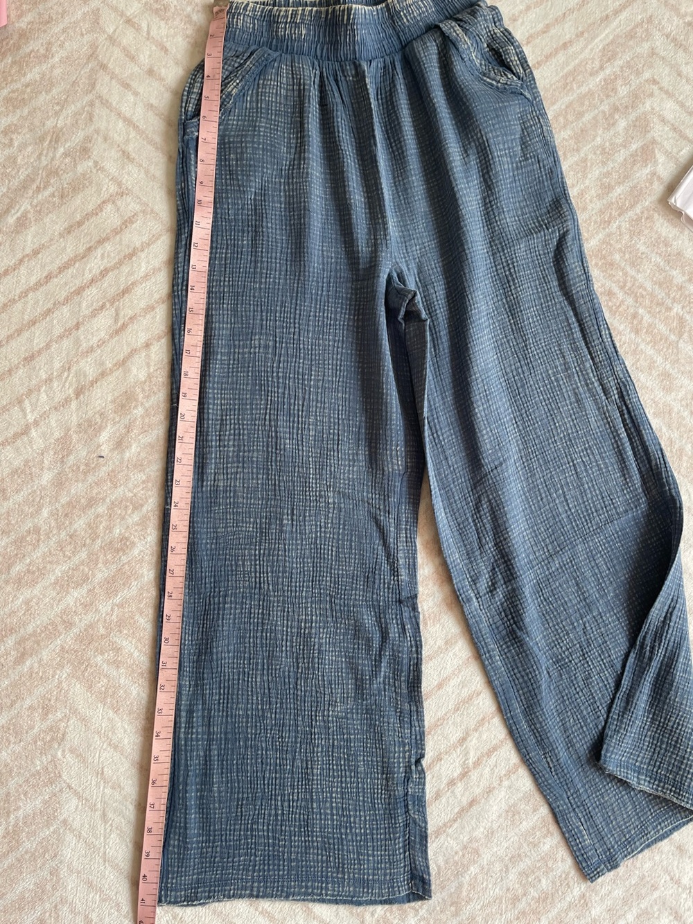 Zenana 100% Cotton Acid-Wash Gauze Pants - Dusty Blue - Picture 4 of 9